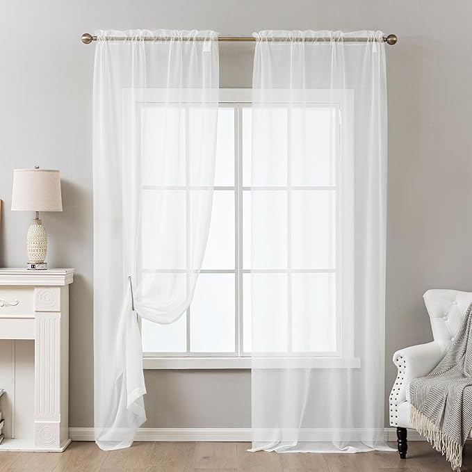 White Sheer Curtains 54 Inch Length, Privacy Semi Sheer Curtains - Image 8