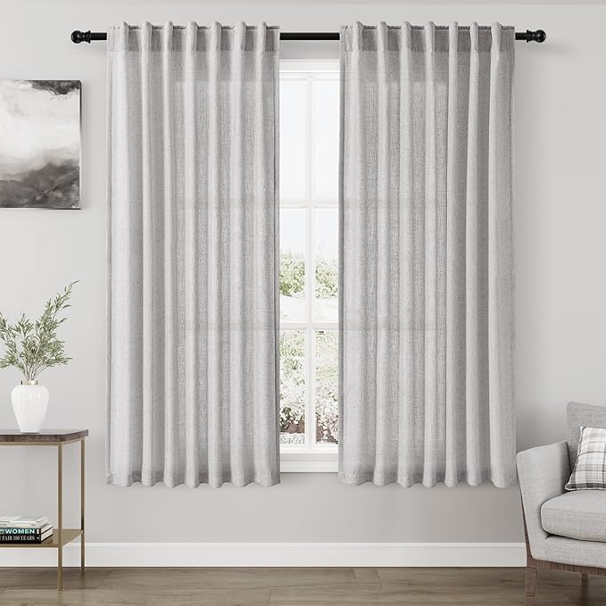 Nanspring Grey Linen Curtains 63 Inches Length 2 Panels Set by Nanspring