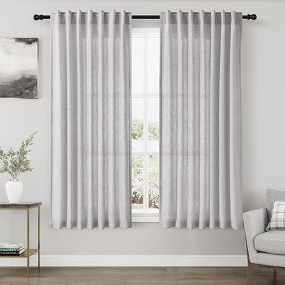 Nanspring Grey Linen Curtains 63 Inches Length 2 Panels Set by Nanspring