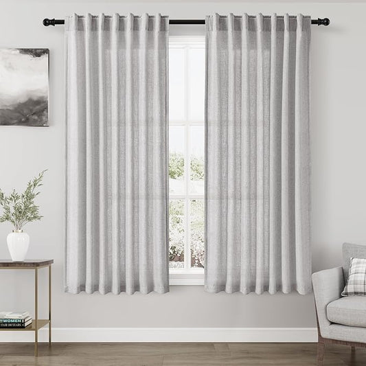 Nanspring Grey Linen Curtains 63 Inches Length 2 Panels Set by Nanspring