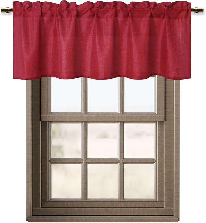 Hiasan Red Valance Curtains Light Filtering Rod Pocket Window Valances Curtains - Image 7