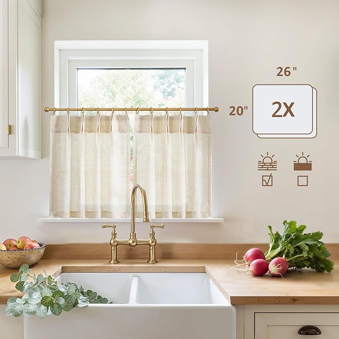 jinchan Linen Pinch Pleated Kitchen Curtains 20 Inch Natural Linen Tier - Image 5