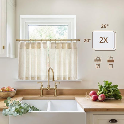 jinchan Linen Pinch Pleated Kitchen Curtains 20 Inch Natural Linen Tier - Image 5