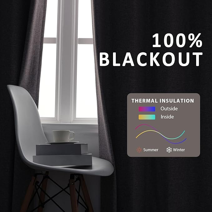 Macochico 100”Wx102”L 100% Blackout Pinch Pleated Linen Curtains - Image 3