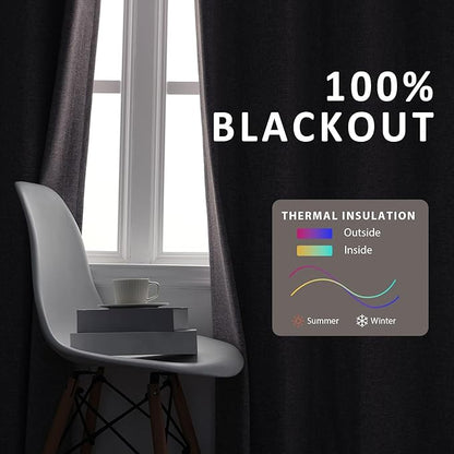 Macochico Extra Wide 100% Blackout Linen Curtains - Image 3