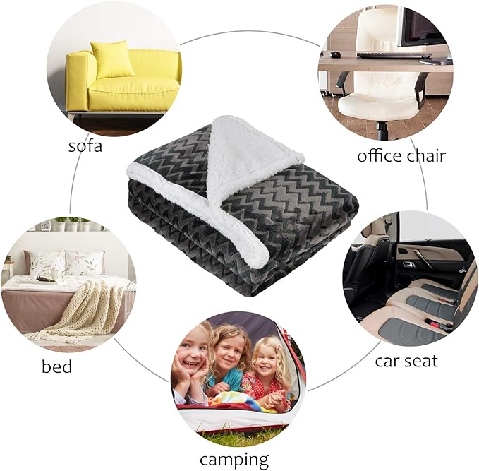 Catalonia Silky Soft Sherpa Throw Blanket, Flannel Chevron Micro Plush Fleece - Image 5