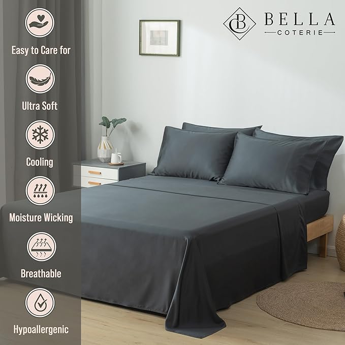 Bella Coterie 7 Piece Luxury Bamboo Viscose Split King Size Sheet Set | 2 - Image 3