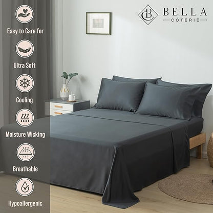 Bella Coterie 6 Piece Luxury Bamboo Viscose King Size Sheet Set | 100% - Image 2