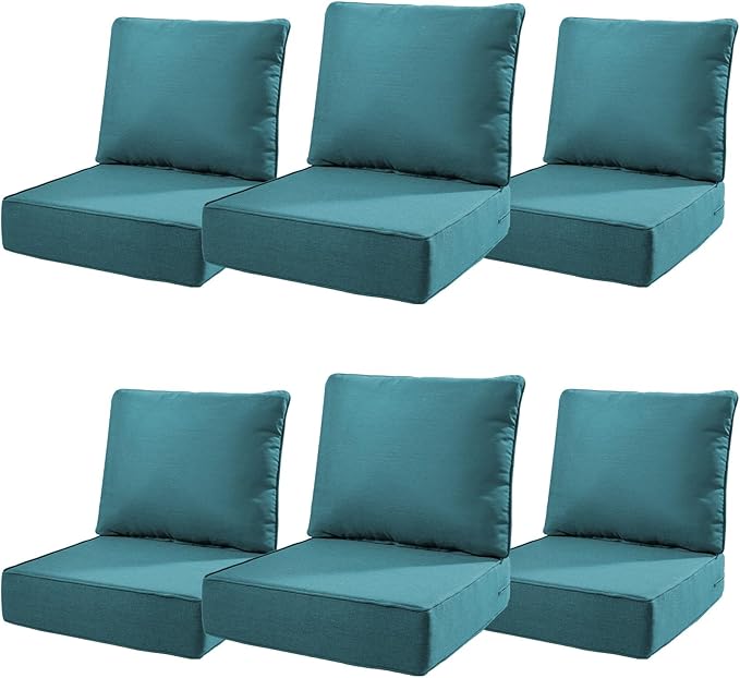 6" Thick Outdoor Cushions 22x24x6, 6-Set Deep Seat Patio Cushions by Pugire