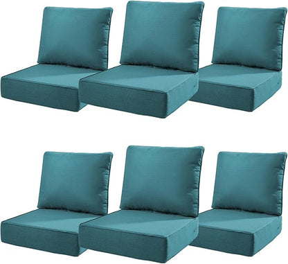 6" Thick Outdoor Cushions 22x24x6, 6-Set Deep Seat Patio Cushions by Pugire