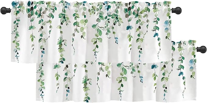 2 Pack Watercolor Green Leaves Window Valance by debraleye