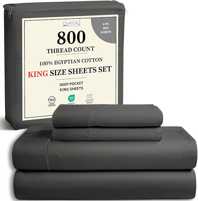 100% Cotton Sheets King Size Sheets Set by CHATEAUHOMECOLLECTION