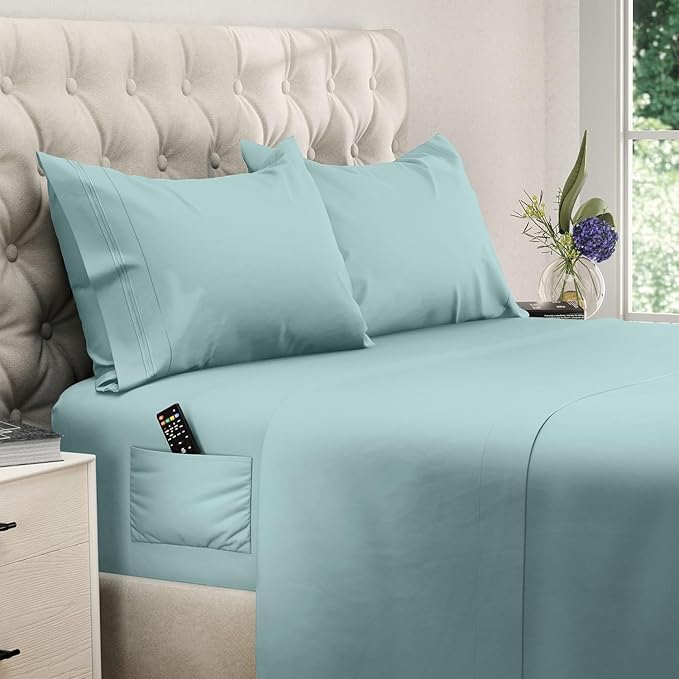 DREAMCARE Queen Sheet Set – 4 pcs Cooling Sheets – up to 21” Extra Deep Pocket by DREAMCARE