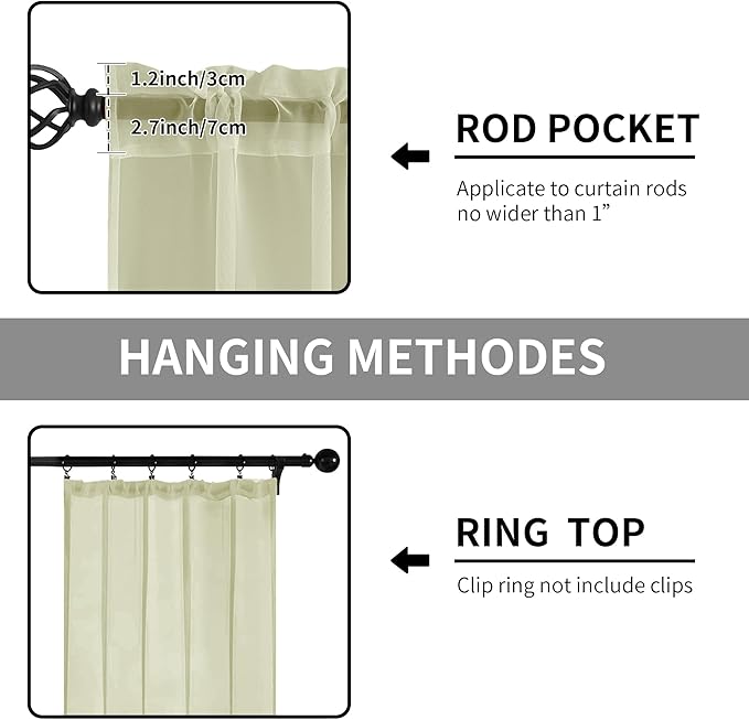 Sheer Curtains 84 Inches Long 2 Panels, Rod Pocket Short Curtain - Image 2