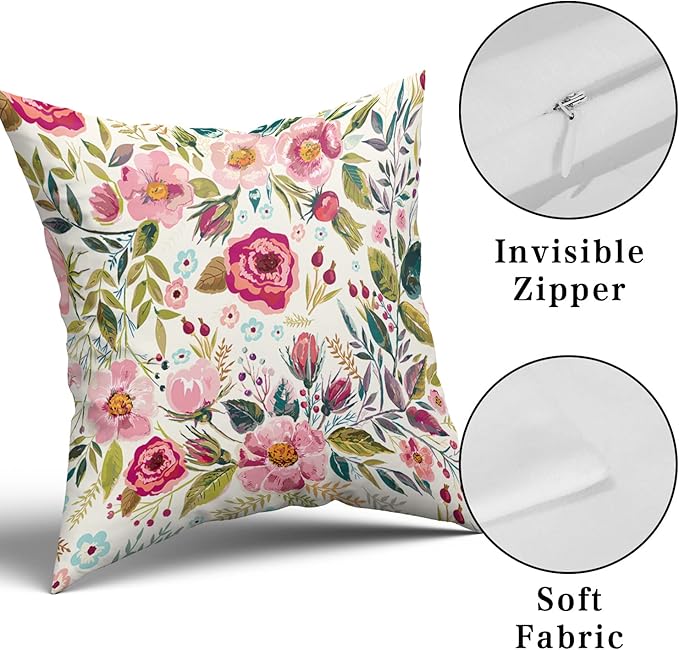 Spring Summer Flower Throw Pillow Covers 24x24 Inch Watercolor Peony Pillowcase - Image 8
