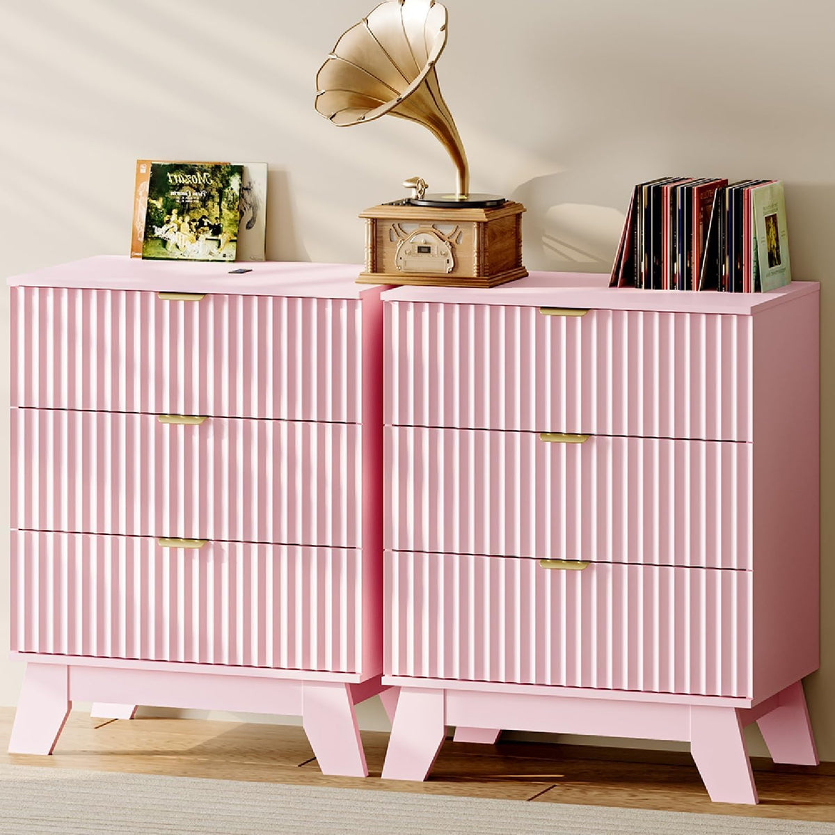 huanlego fluted nightstands set of 2 with 3, main product view