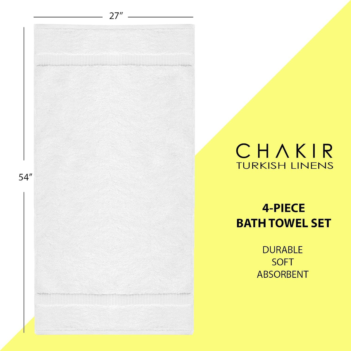 chakir turkish linens 100% cotton 4-pack bath towels, package contents