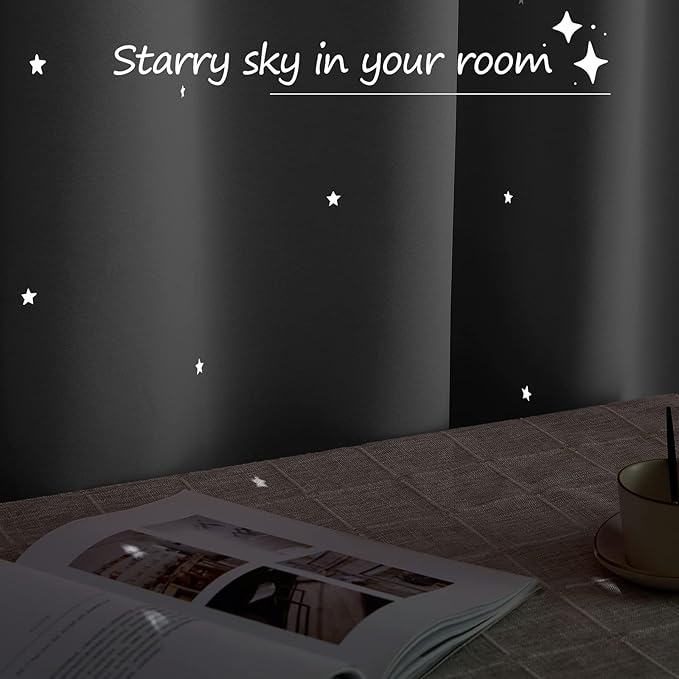 NICETOWN Cutout Stars Curtains for Kids Room 2 Panels Romantic Sparkle Starry - Image 6