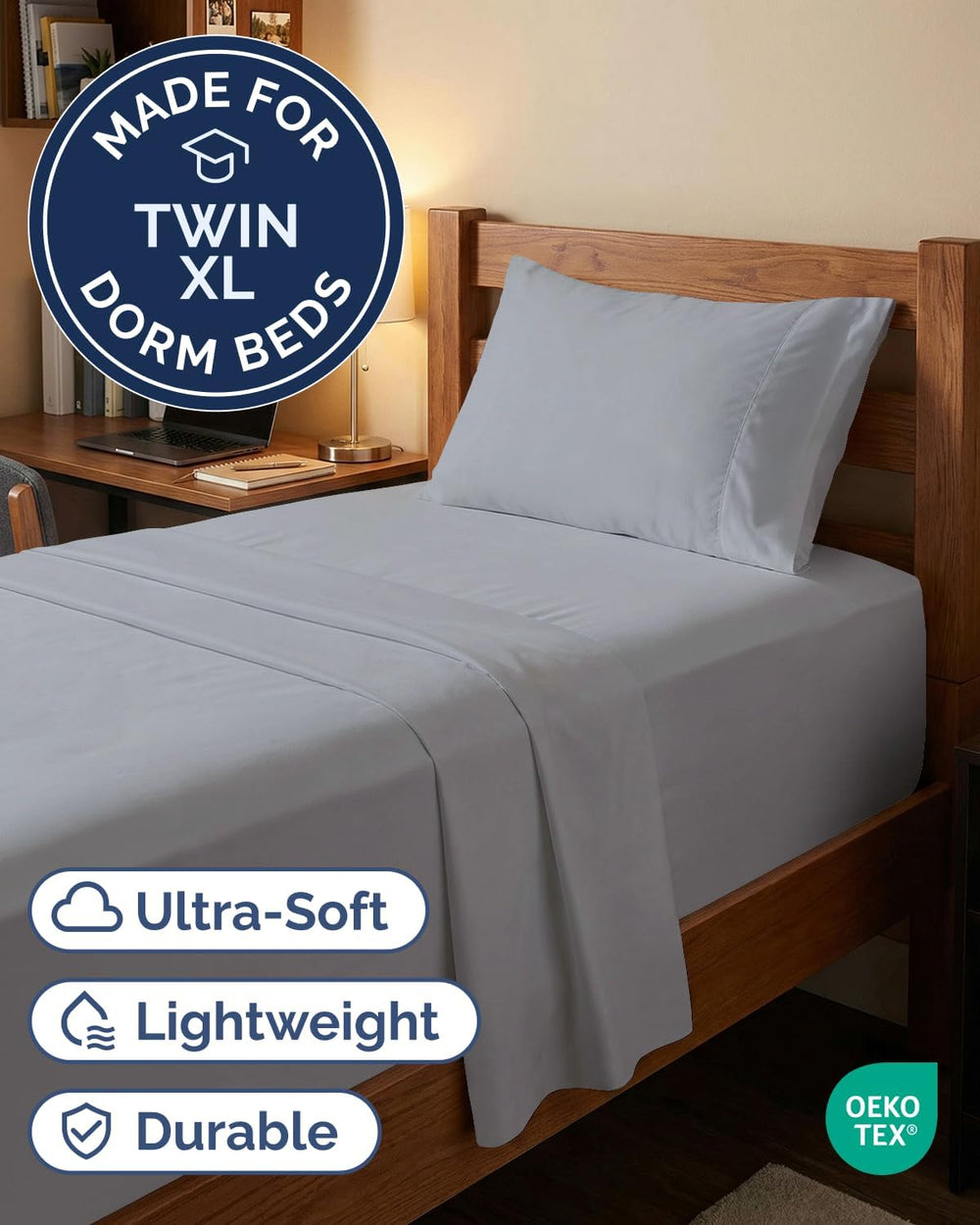 Extra Deep Twin XL Sheet Set - 3 Piece College Dorm Room - Steel Blue