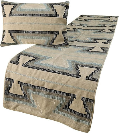 The HomeCentric King Queen Twin Blue & Ivory Designer Twin 53"x18" Bed Runner by TheHomeCentric