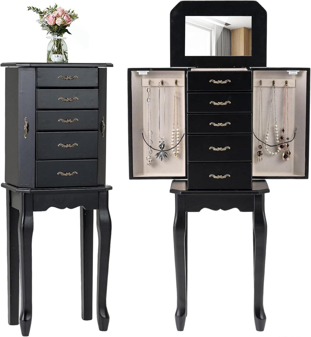 charmaid standing jewelry cabinet with 4 drawers, flip, main product view
