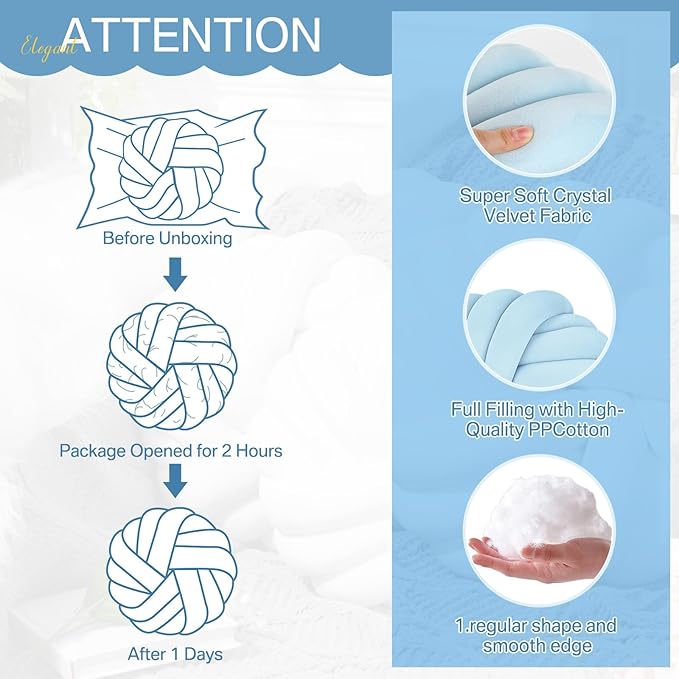 Fumete 2 Pcs 14 Inches Knot Pillow Round Throw Soft Plush Knot Ball Pillow - Image 3