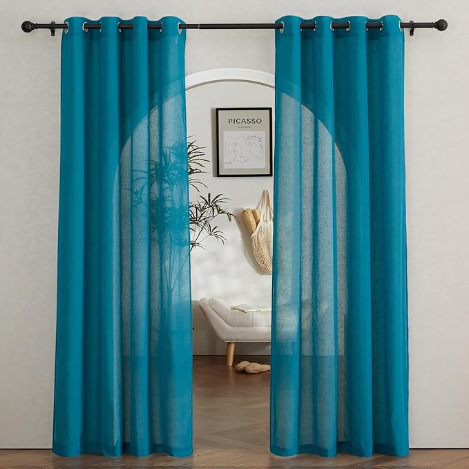 NICETOWN Semi Sheer Curtains Flax Linen Texture, Grommet Retro Window Treatment by NICETOWN