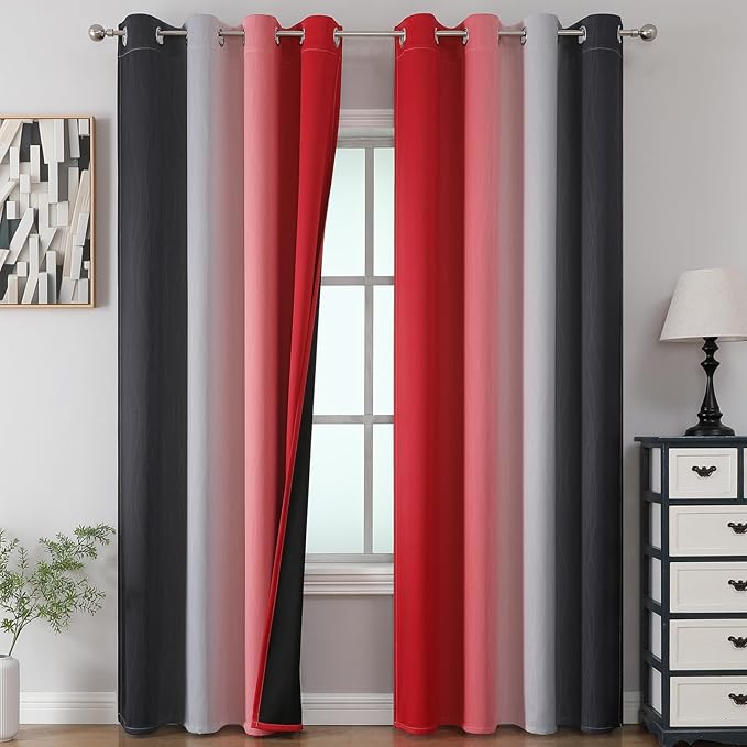 Ombre Red and Black Curtains 96 Inches Long, Total Blackout Curtains by ESTELARTEXTILER