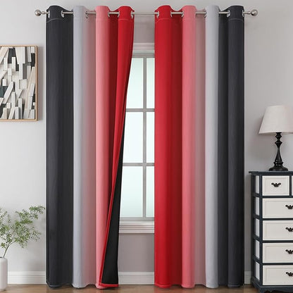 Ombre Red and Black Curtains 96 Inches Long, Total Blackout Curtains by ESTELARTEXTILER
