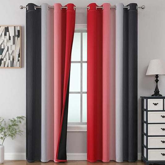 Estelar Textiler Red and Black Ombre Blackout Curtains 102 Inches Long 2 Panels by ESTELARTEXTILER