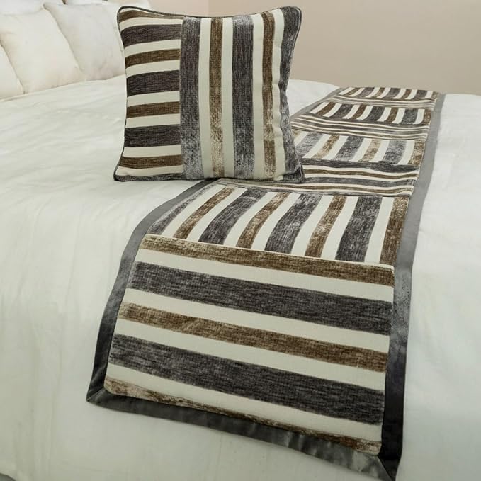 The HomeCentric King/Queen/Twin Beige & Grey Designer Twin 53"x18" Bed Runner - Image 4