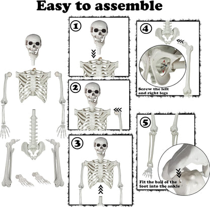 5.9ft Halloween Life Size Skeleton Realistic Full Body Skeletons Plastic Human Bones with Movable Joints for Halloween Props Spooky Party Decoration