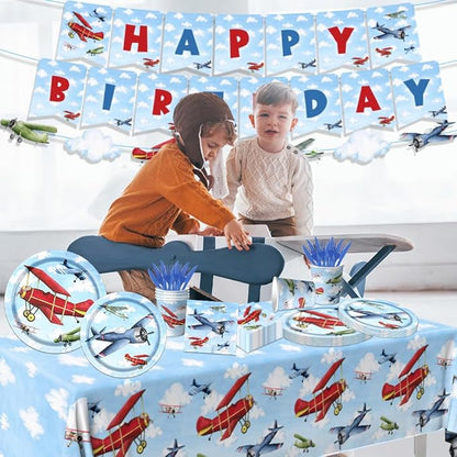 142pcs Airplane Birthday Party Decorations Airplane Party Tableware Supplies - Image 5