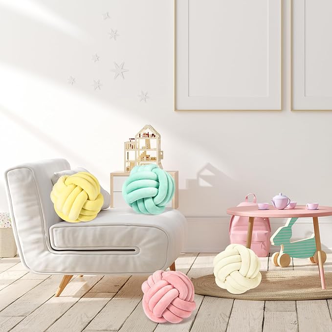Yerliker 4 Pcs Knot Pillow Ball, 8.7 Inches Soft Home Decorative Round Throw - Image 6