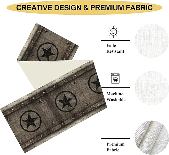 Western Table Runner, Rustic Texas Star Wooden Plank Farmhouse Cottage Country - Image 5