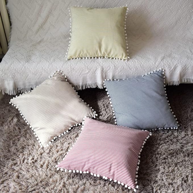 HOPLEE Decorative Blue Pillow Covers 18x18 Farmhouse Stripe Pillows Covers Blue - Image 7