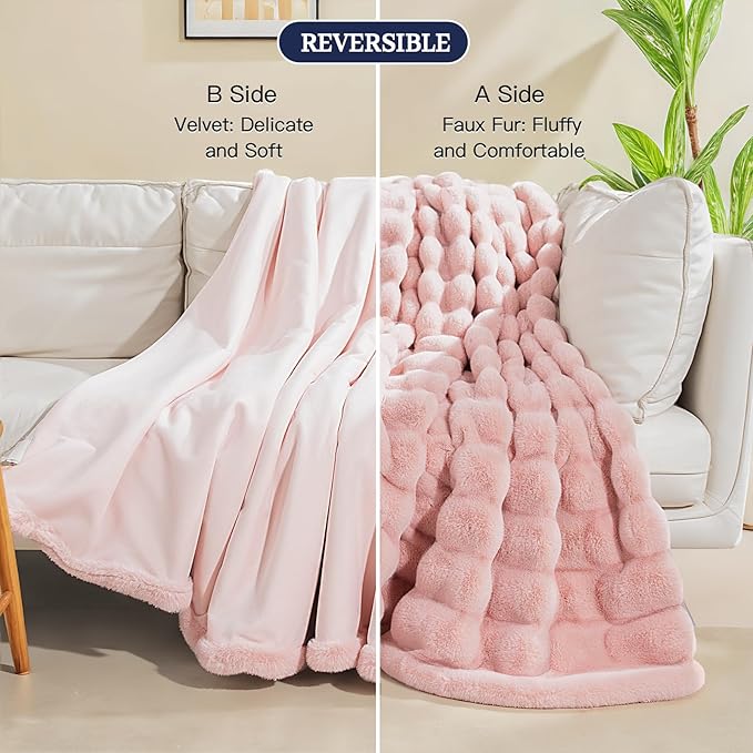 NEXHOME PRO Faux Fur Throw Blanket Pink, Luxury Soft Decorative Cozy Plush Long - Image 5