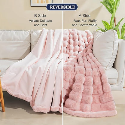 NEXHOME PRO Faux Fur Throw Blanket Pink, Luxury Soft Decorative Cozy Plush Long - Image 5