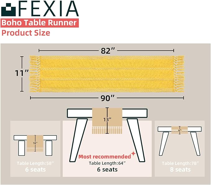 Yellow Table Runner with Tassels 90 Inches Long - Image 2