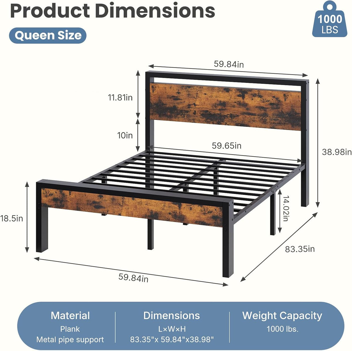 olixis metal queen bed frame with wood headboard shown in use
