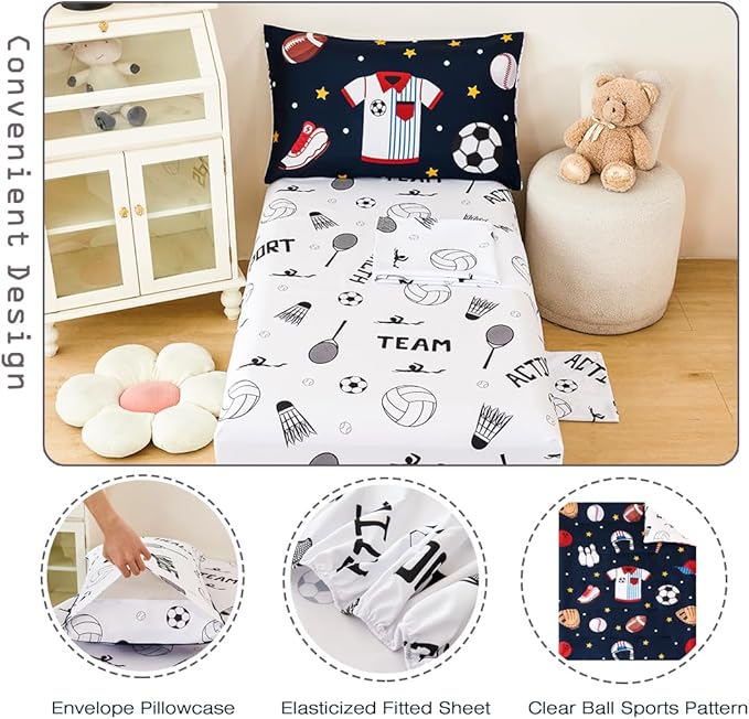 PERFEMET Sports Bedding Set Twin Size 4 Pcs Reversible Ball Sport Theme - Image 5