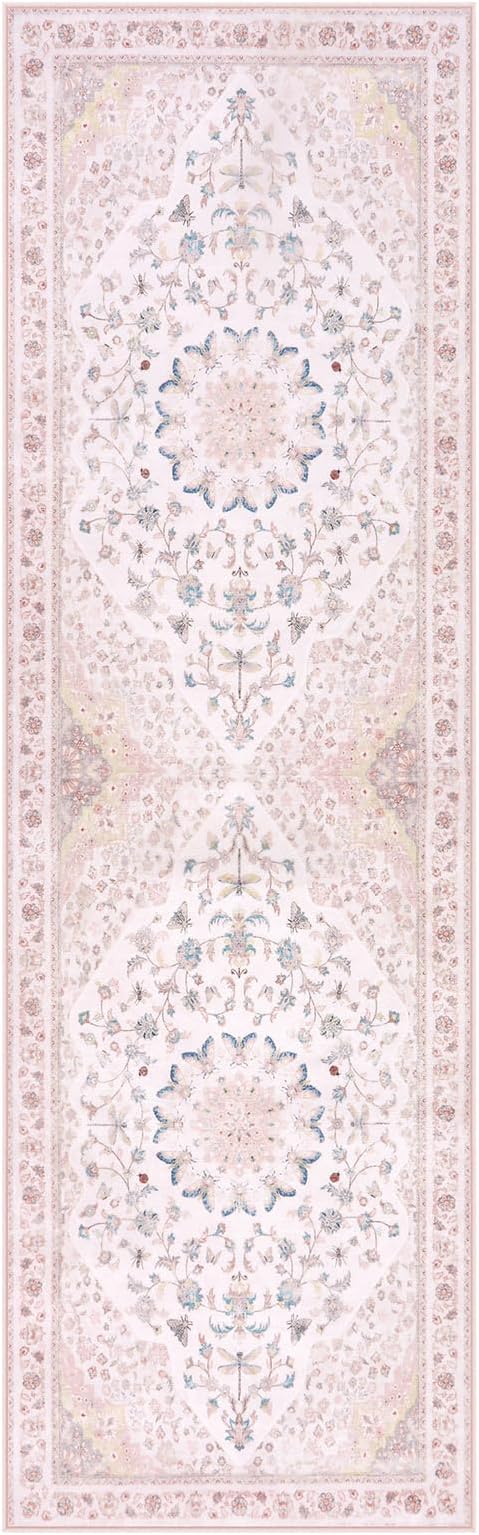 Moynesa Pink Runner Rugs for Long Hallway 2.5x8, Vintage Washable Floral Print - Image 9