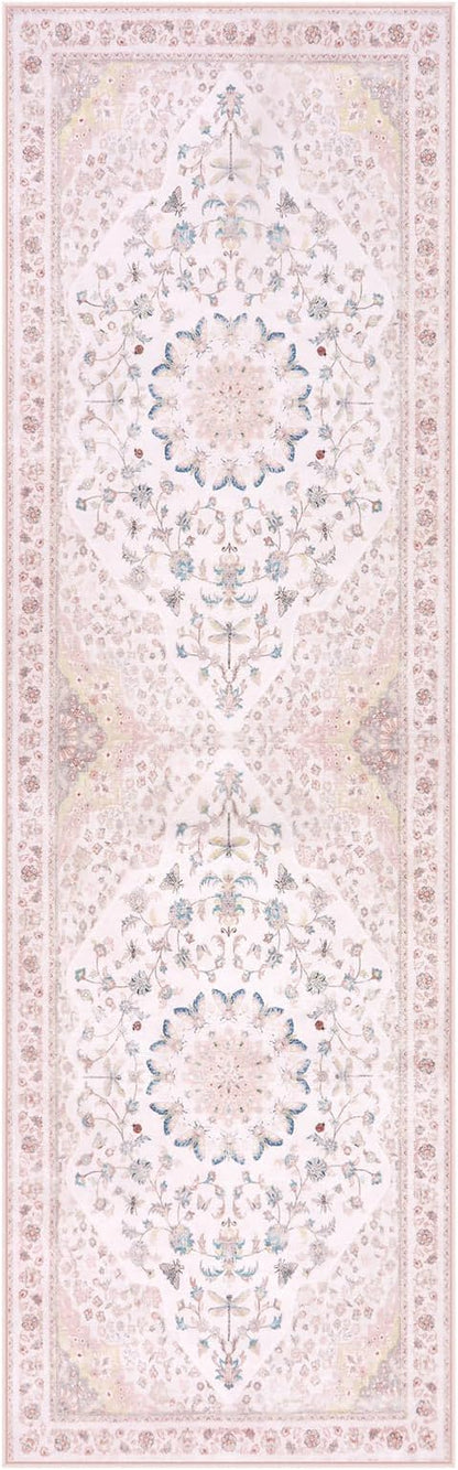Moynesa Pink Runner Rugs for Long Hallway 2.5x8, Vintage Washable Floral Print - Image 9
