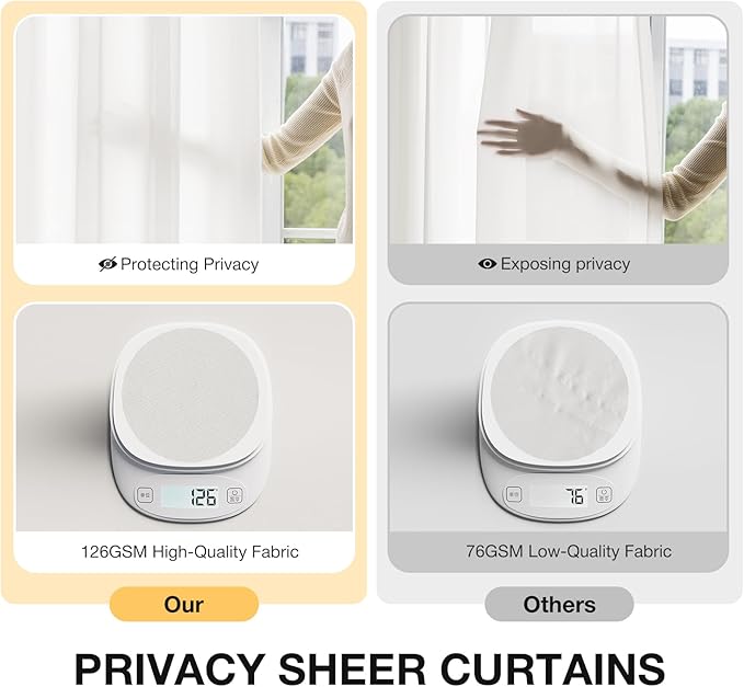 Anmao Non-See-Through Off White Privacy Semi Sheer Curtains - Image 2