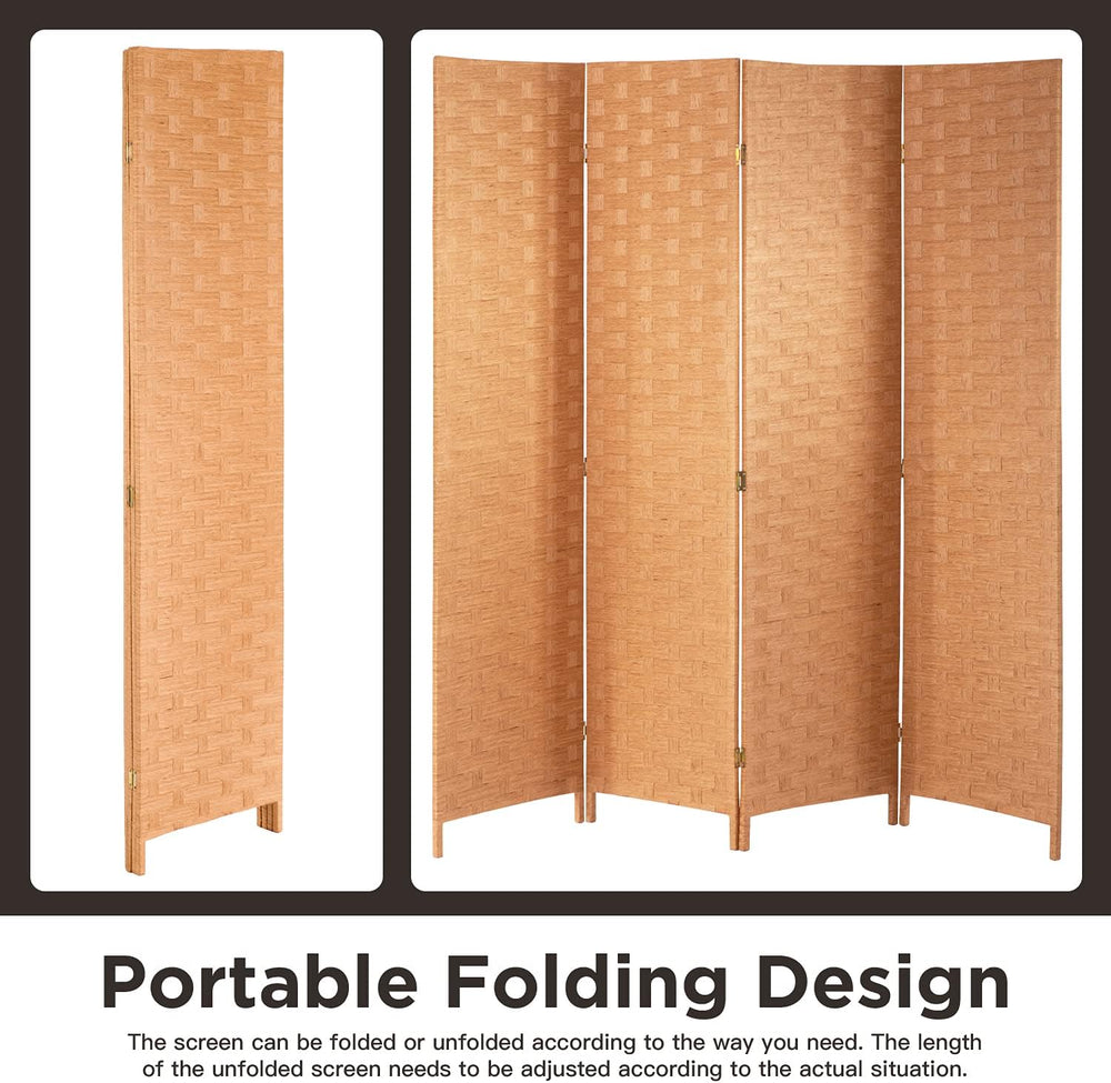 FDW 4-Panel Folding Room Divider | 6ft, Natural | Light & Portable