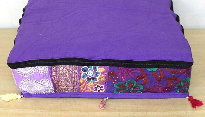 CRAFT KALA Indian Square Patchwork Traditional Pouf Cover Indian Living Room - Image 9