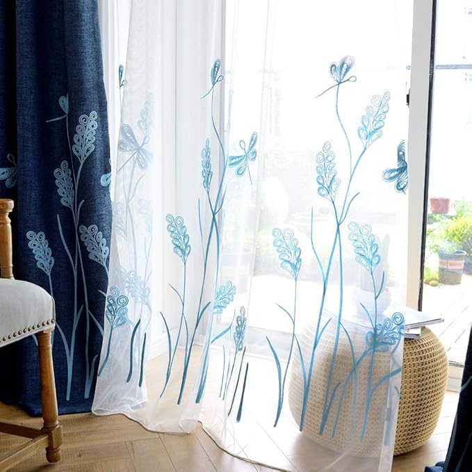 Melodieux Wheat Embroidery Sheer Curtain Extra Wide - Image 2