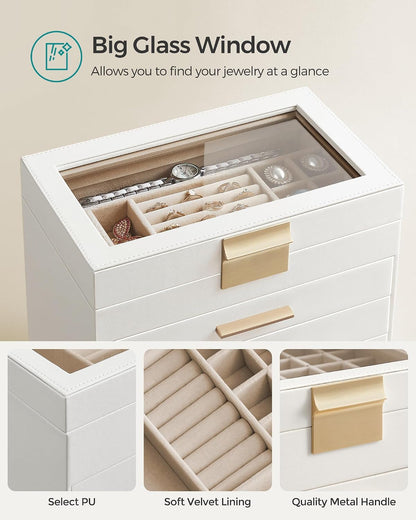 songmics jewelry box organizer, 6-layer storage with 5 showing dimensions