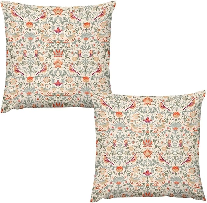 William Morris Floral Original Throw Pillow Covers Boho Chic Retro Floral Bird by XBDDZSW