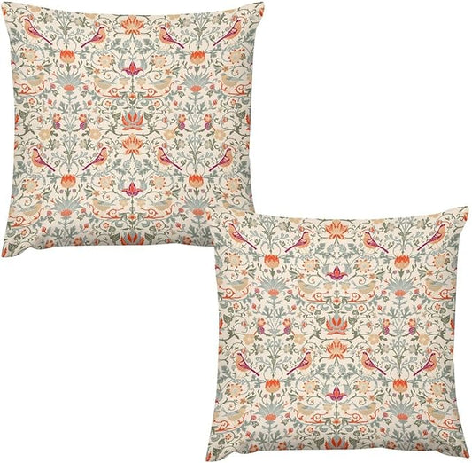 William Morris Floral Original Throw Pillow Covers Boho Chic Retro Floral Bird by XBDDZSW